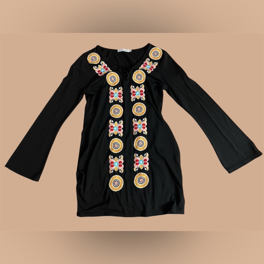 MISSLOOK Vintage Boho Geometric Floral Women Dress  Vibrant Embroidery - Picture 2 of 10